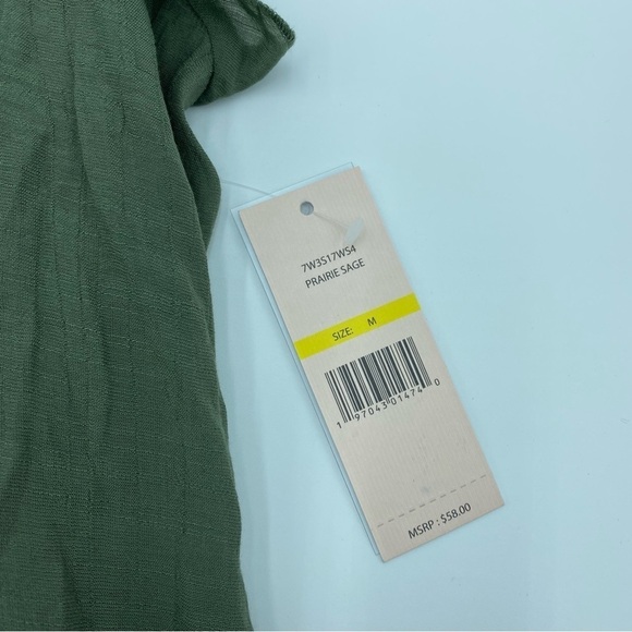 Nanette Lepore Olive Green Cap Sleeve Peasant Blouse Boho Pleat Detail Sz M - Picture 2 of 9